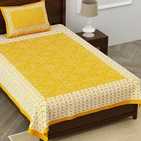 Designer Yellow Cotton Printed Single Bedsheet With Pillow Cover-thumb1