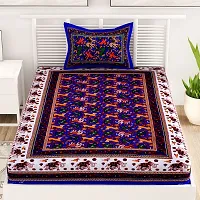 Designer Blue Cotton Printed Single Bedsheet With Pillow Cover-thumb1