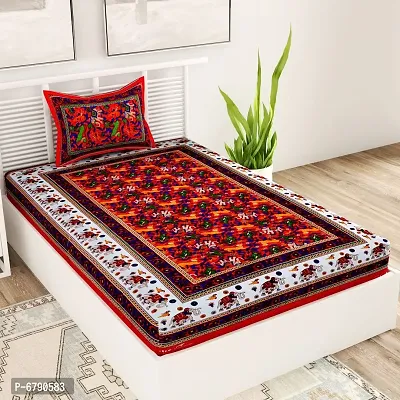 Designer Orange Cotton Printed Single Bedsheet With Pillow Cover