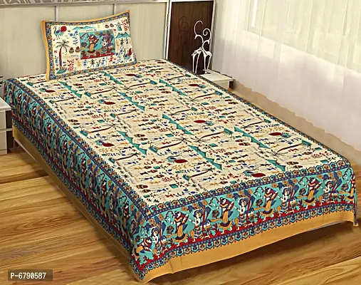 Designer Brown Cotton Printed Single Bedsheet With Pillow Cover