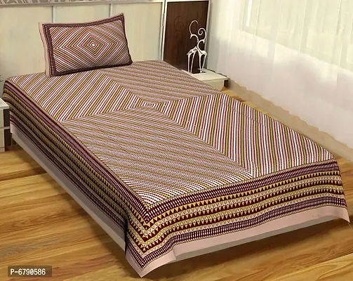 Designer Brown  Cotton Printed Single Bedsheet With Pillow Cover
