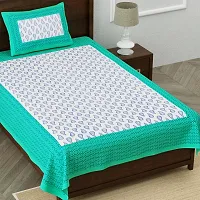 Designer Green Cotton Printed Single Bedsheet With Pillow Cover-thumb1