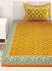 Designer Yellow Cotton Printed Single Bedsheet With Pillow Cover-thumb3