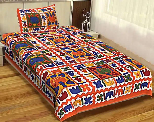 Cotton Printed Single Bedsheet With Pillow Cover
