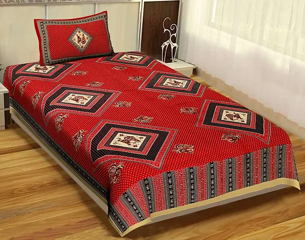 Printed Cotton Single Bedsheet with 1 Pillow Cover