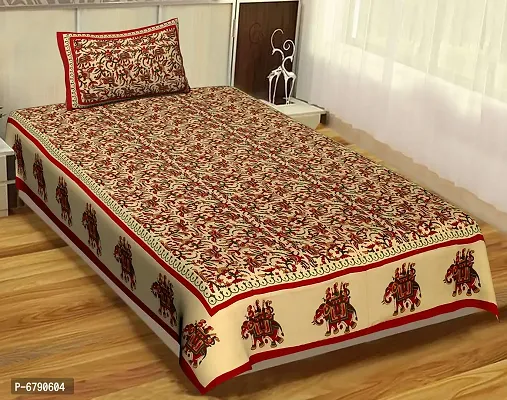 Designer Red Cotton Printed Single Bedsheet With Pillow Cover