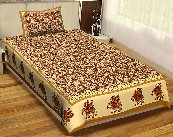 Printed Cotton Single Bedsheet with 1 Pillow Cover