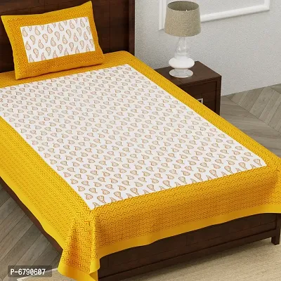 Designer Yellow Cotton Printed Single Bedsheet With Pillow Cover-thumb2