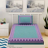 Designer Green Cotton Printed Single Bedsheet With Pillow Cover-thumb1