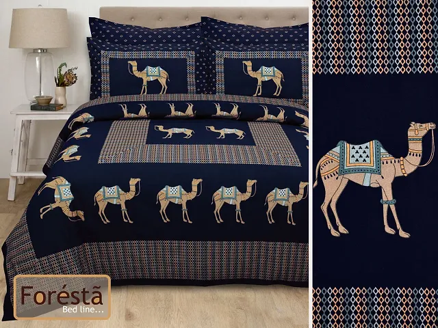 SHIVARIKA 300TC Cotton Fabric Jaipuri Prints King Size Double Bedsheet (100X108 Inch) with 2 Pillow Covers (17X28 Inch) | Animal Print Designs