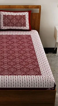 Trendy Maroon Cotton Printed Double Bedsheet With 2 Pillow Cover-thumb1