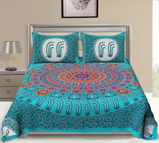 Printed Cotton Double Bedsheets With 2 Pillow Covers (94*83 Inch)