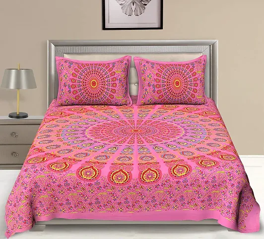 (93*84 Inch) Printed Double Bedsheets With 2 Pillow Covers