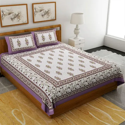 Printed Cotton Double Bedsheets With 2 Pillow Covers (94*83 Inch)