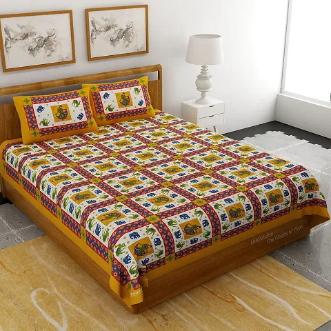 Printed Cotton Double Bedsheets With 2 Pillow Covers (94*83 Inch)