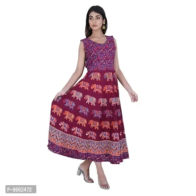 UniqueChoice Presents Maroon Color Jaipuri Printed Long Women's Maxi one Piece Dress Free Size