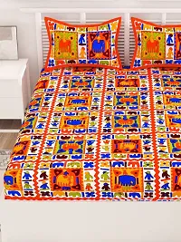 UniqChoice Orange Color Rajasthani Traditional Printed 120 TC 100% Cotton Double Bedsheet with 2 Pillow Cover,UCEBD122-thumb3