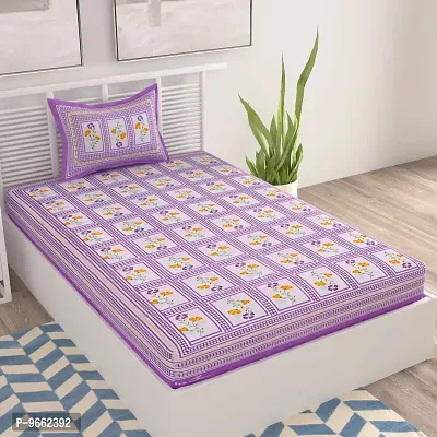 UniqChoice 100% Cotton Purple Color Jaipuri Single bedsheet with 1 Pillow Cover,1+1_Single_Bombay_Purple