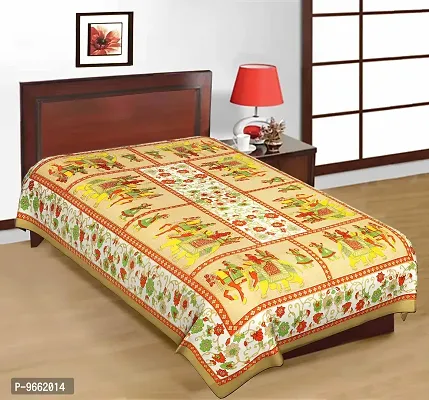 UniqChoice 100% Cotton Yellow Colour Rajasthani Traditional Single Bedsheet.-thumb0