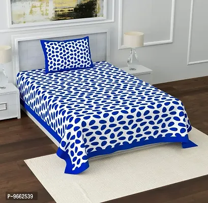 UniqChoice 100% Cotton Blue Color Polkadots Printed Single bedsheet with 1 Pillow Cover,1+1_Single_Polkadots_Blue-thumb0