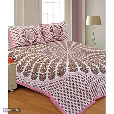 UniqChoice Latest Collection Glazed Cotton King Size Double Bedsheet with 2 Pillow Covers- Rajasthani Traditional Print (Multicolor)