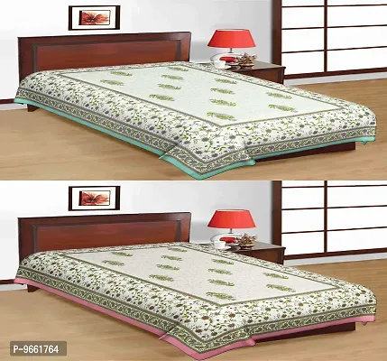 UniqChoice 100% Cotton Jaipuri & Sanganeri Tradititional 2 Single Bed Sheet Combo-thumb0