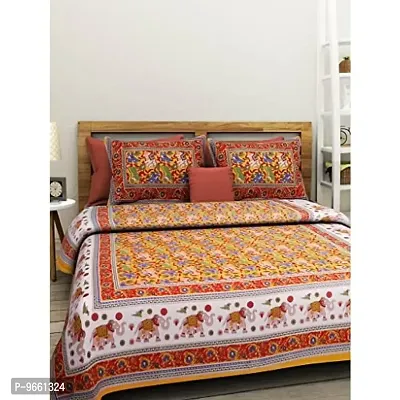 UniqChoice 100% Cotton Comfertable Rajasthani Jaipuri Traditional Bedsheet with 2 Pillow Covers (Multicolor)