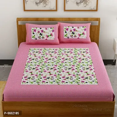 UniqChoice Floral Japuri Printed 120 TC 100% Cotton Double Bedsheet with 2 Pillow Cover,Pink(UCEBBD41)