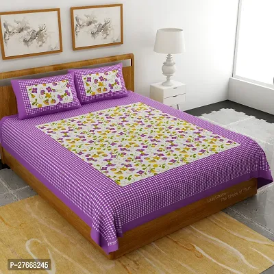 Comfortable Cotton Printed Double Bedsheet with Two Pillow Covers-thumb0