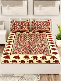 UniqChoice Green Color Rajasthani Traditional Printed 120 TC 100% Cotton Double Bedsheet with 2 Pillow Cover,UCEBBD83-thumb1