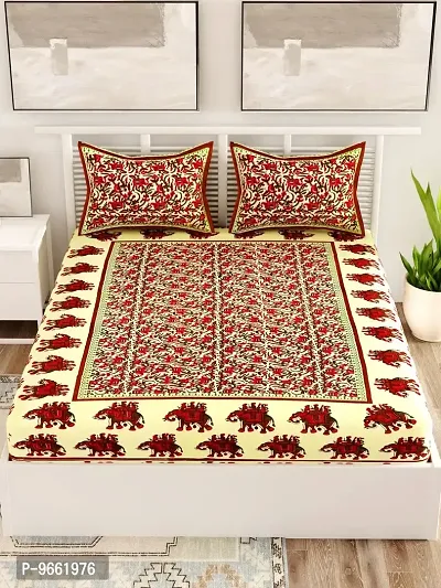 UniqChoice Green Color Rajasthani Traditional Printed 120 TC 100% Cotton Double Bedsheet with 2 Pillow Cover,UCEBBD83-thumb2