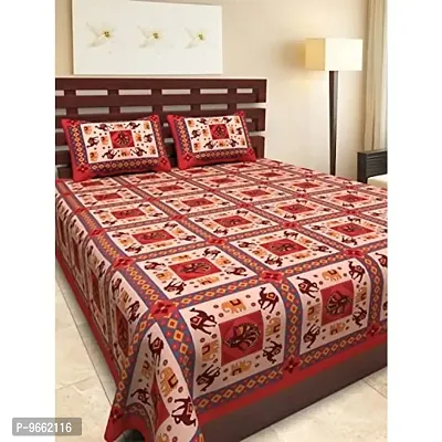 UniqChoice Rajasthani Traditional Print 120 TC 100% Cotton Double Bedsheet with 2 Pillow Cover,Red(UCEBD366)