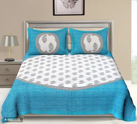 UniqChoice Cotton Jipuri Trditional Multi-Color Double Bedsheet with 2 Pillow Cover