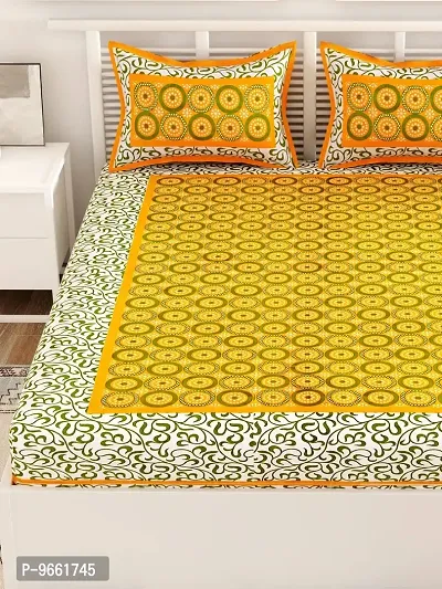 UniqChoice Rajasthani Traditional Printed 120 TC| 100% Cotton| Double Bedsheet| Bedsheet with 2 Pillow Cover| Yellow-thumb4