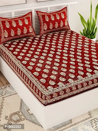 UniqChoice Maroon Color 100% Cotton Jaipuri Traditonal Double BedSheet with 2 Pillow Cover,MaroonBatikButi_D-thumb3