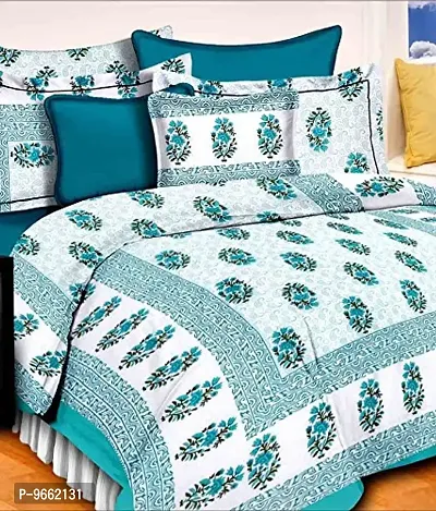 UniqChoice Turquoise Buti Printed Exclusive 100% Cotton Double Bed Sheet with 2 Pillow Covers