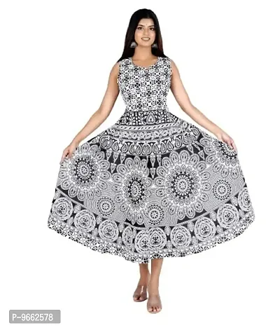 Rangun 100% Cotton Printed Black and White Maxi Dress for Women-thumb0