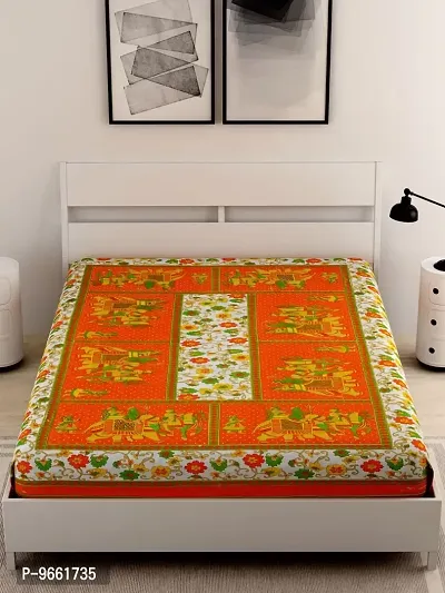 UniqChoice Jaipuri Traditional 144 TC Cotton Single Bedsheet - Orange-thumb0