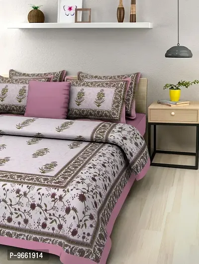 UniqChoice Floral Japuri Printed 120 TC 100% Cotton Double Bedsheet with 2 Pillow Cover ,Pink(MUCD_41)