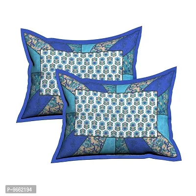 UniqChoice 100% Cotton Blue Color Jaipuri Single bedsheet with 1 Pillow Cover,1+1_Single_65_Blue-thumb3
