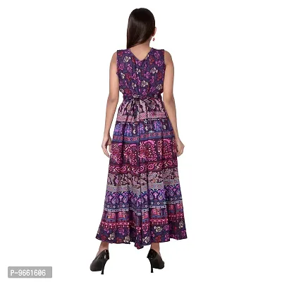 UniqChoice Women's Jaipuri Print Cotton Maxi Long Semi-Stitched Fabric with Sleeves Attached Inside and Back Strips (Purple, Free Size)-thumb4