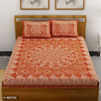 UniqChoice 120TC Red Cotton Jaipuri Traditonal Printed Double Bedsheet with 2 Pillow Cover (SUNBD_075)-thumb2