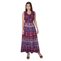 UniqChoice Women's Jaipuri Print Cotton Maxi Long Semi-Stitched Fabric with Sleeves Attached Inside and Back Strips (Purple, Free Size)-thumb1