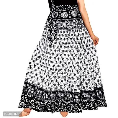 UniqueChoice Women's Cotton Printed Wrap Around Skirt (White, Black, Free Size)