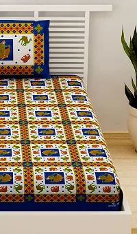 UniqChoice 144 TC Cotton Designer Printed Single Bedsheet with 1 Pillow Cover (Blue)-thumb3