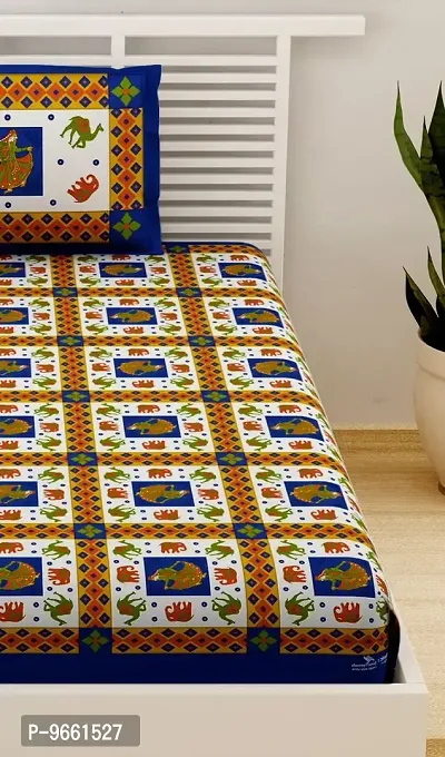 UniqChoice 144 TC Cotton Designer Printed Single Bedsheet with 1 Pillow Cover (Blue)-thumb4