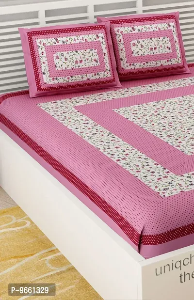 UniqChoice Floral Japuri Printed| 120 TC |100% Cotton |Double Bedsheet| Bedsheet with 2 Pillow Cover| Pink-thumb3