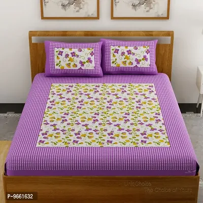 UniqChoice Floral Japuri Printed 120 TC 100% Cotton Double Bedsheet with 2 Pillow Cover,Purpal(UCEBD43)