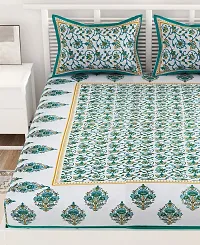 UniqChoice Floral Japuri Printed 120 TC Cotton Double Bedsheet with 2 Pillow Cover ,Turquoise(UC256_BT-CG).-thumb1