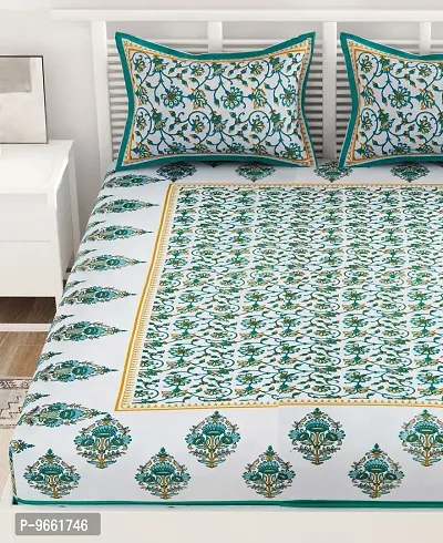 UniqChoice Floral Japuri Printed 120 TC Cotton Double Bedsheet with 2 Pillow Cover ,Turquoise(UC256_BT-CG).-thumb2